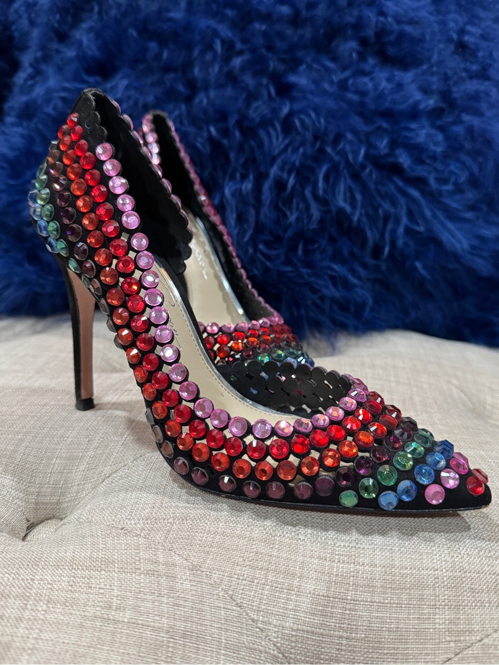 Multicolor Crystal Embellished Pointed Toe Stiletto Pump